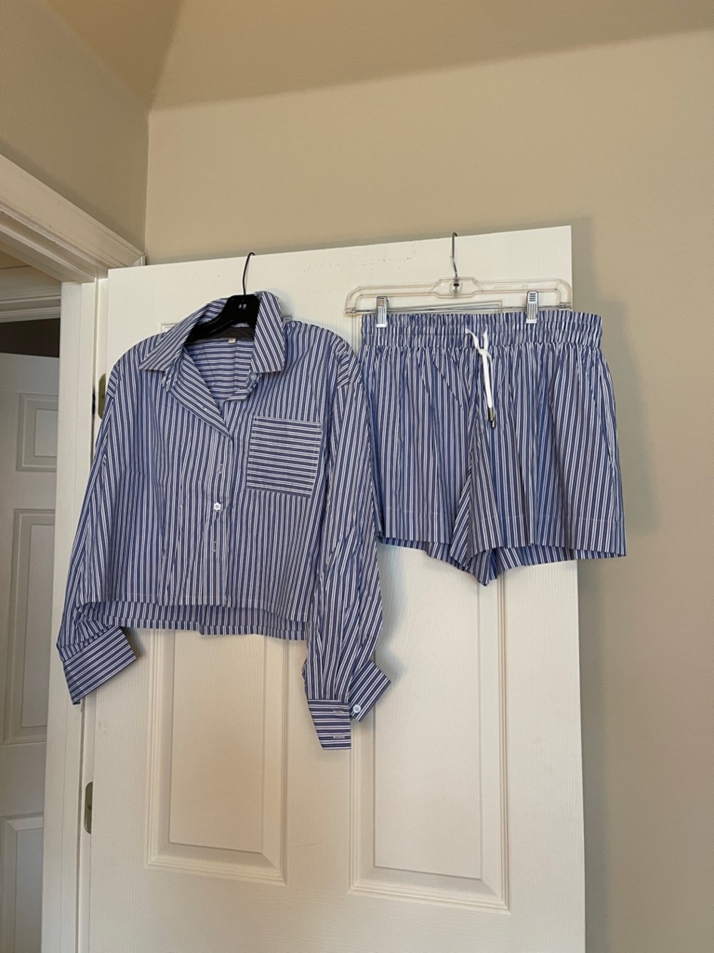 Elan Striped Button-Up Shirt in Blue and White